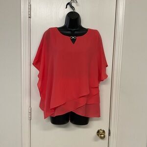 JM Collection Vibrant Coral Layered Blouse
